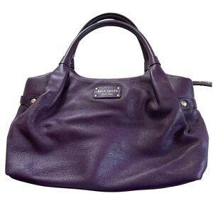 Kate Spade New York Pebbled Leather Satchel Purple Polka Dot Lining Handbag